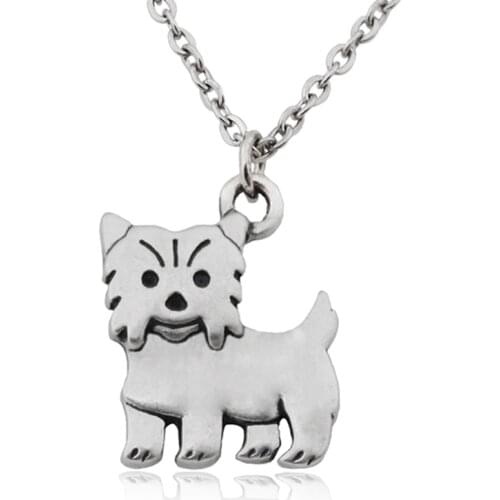 Retro Silver Color Yorkshire Terrier Pendant Necklace Stainless Steel Chain Dog Necklaces For Women Jewelry Choker Bijoux Femme
