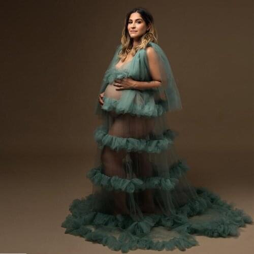 See Through Ruffle Maternity Dresses Plus Size V Neck Celebrity Party Gowns Women Sleepwear Photoshoot Dress