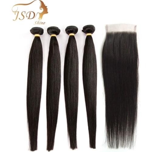 JSDShine Hair Straight Hair Bundles With Closure Non-Remy Human Hair Bundles With Closure Brazilian Hair Bundles With Closure