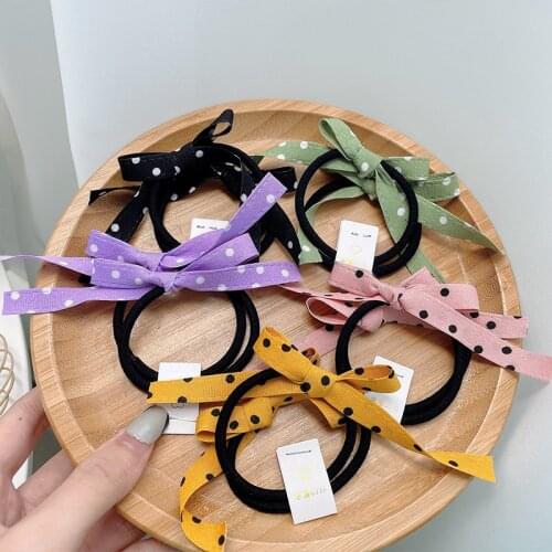 2021 Summer Children Cute Colors Dot Tie Bow Scrunchies Rubber Bands Girls Lovely Soft Elastic Hair Bands Kids Hair Accessories
