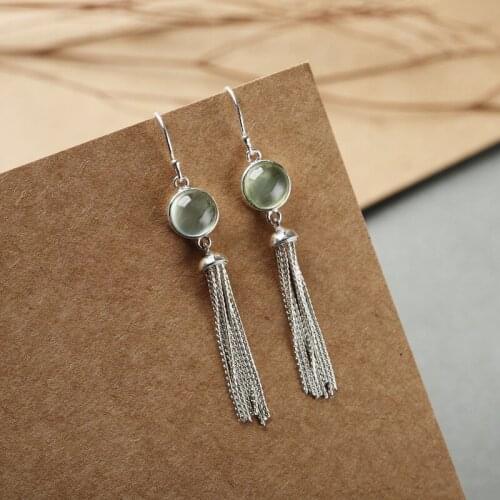 S925 silver inlaid tassel earrings simple temperament natural grape stone earrings