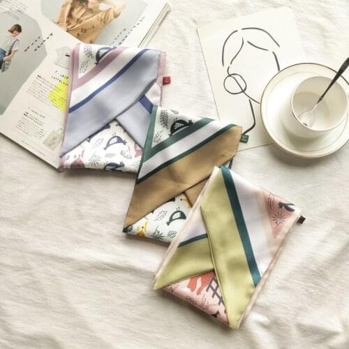 Animal Pattern Narrow Long Silk Scarf Female Neckerchief Hair Band Tie Belt Front Point Ribbon women skinny scarf