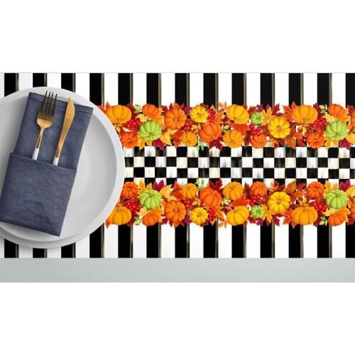 Mackenzie Checkered And Pumpkin Handmade Home Decoration Tablecloth / Table Runner - Dirt-Repellent Fabric 40CM x 140CM