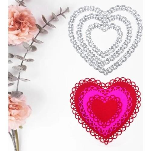 Three-Layer Hollow Lace Heart Shape Carbon Steel Cutting Dies DIY Scrapbooking M68E