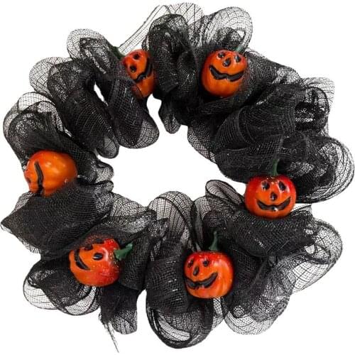 Halloween Decoration Wall Door Hanging Wreath Dcora Pumpkin Black Mesh Ornament For Party Home Garden Halloween Accessories