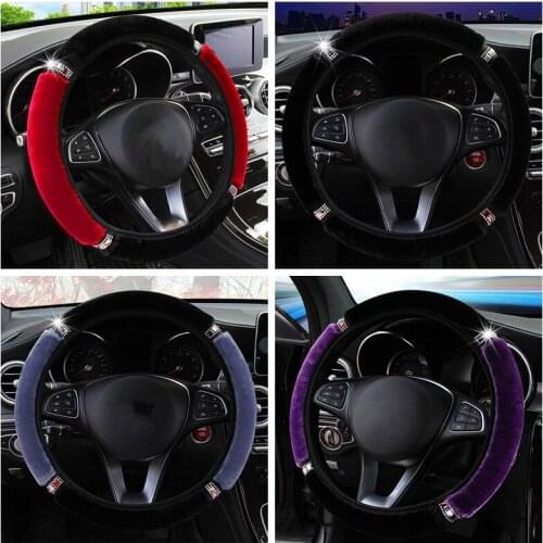 Universal 37-38cm Diameter Soft Plush Rhinestone Car Steering Wheel Cover Interior Accessories Steering-Cover Car-styling