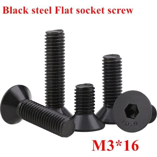 500pcs M3*16 Hex socket flat head cap screw DIN7991 grade 10.9 alloy steel black M3x16mm Countersunk head screw Bolts