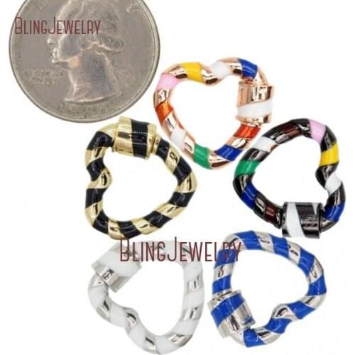 Stripped Heart Lock Enamel Rose Gold Silver Gold INLAY Color Screw Clasp Lock Carabiner Pave Lock 19x18mm FC30564