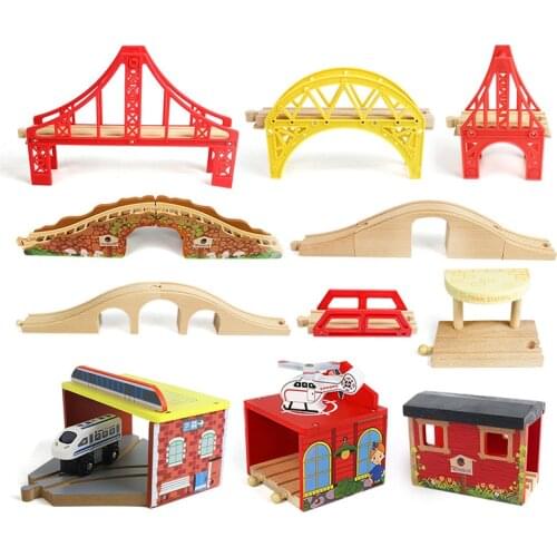 Diy Beech Wooden Railway Track Toy Accessories Bridge Station Wood Train Tracks Educational New Toys for Children Kids Gift