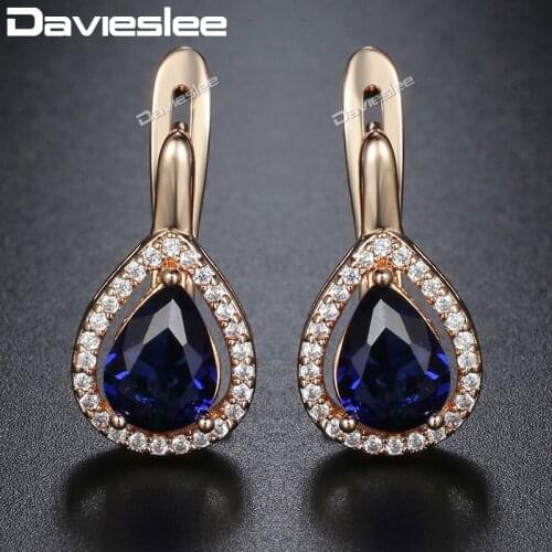 Davieslee Teardrop Blue CZ Womens Lady Stud Earrings Snap Closure 585 Rose Gold Filled DGE87