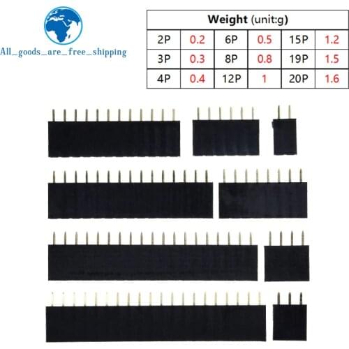 10PCS Single Row Pin Female Header Socket Pitch 2.54mm 1*2P 3P 4P 6P 8P 12P 15P 20P 40P Pin Connector For Arduino