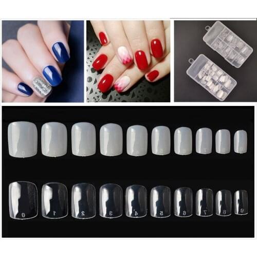 100pcs/box Professional Short Fake Nails UV Gel Full Cover False Nails Ladis Press On Fingernails Square Head Acrylic Nail Tips