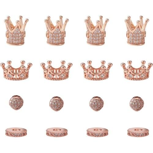 16pcs/box Cubic Zirconia Stone Crown Round Rondelle Rhinestone Spacer Charm Beads for Bracelet Necklace Jewelry Craft Making