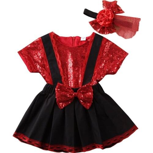 2020 Princess Infant Kids Baby Girls Clothes Sets 3pcs Sequined Short Sleeve T Shirts Bowknot Bib Dress Headband