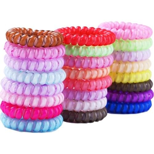 5pcs) Popular Telephone Wire Gum For Ladies Elastic Hair Band Rope Candy Colored Bracelet Large size Scrunchy