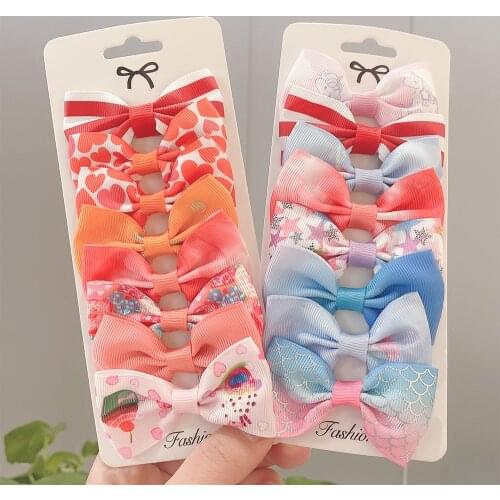 8Pcs/Set Fashion 21Colors Grosgrain Ribbon Hair Clip Print Cute Mini Hair Bows For Children Girl Headwear Kids Hair Accessories