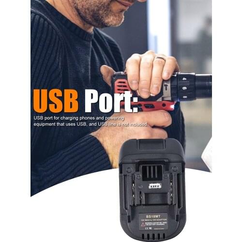 BS18MT Battery Adapter With USB Charging Port 3 A 18 V Universal For 18V Lithium Cordless Power Tools Machines Battery Converter