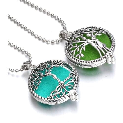 Aromatherapy Necklace Tree of Life Diffuser Jewelry Vintage Open Locket Pendant Essential Oil Perfume Aroma Diffuser Necklace