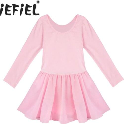 Girls Long Sleeve Ballet Dancer Leotard Dress Girl Dance Clothing Kids Ballet Costumes For Girls Dance Leotard Dancewear 2-12Y