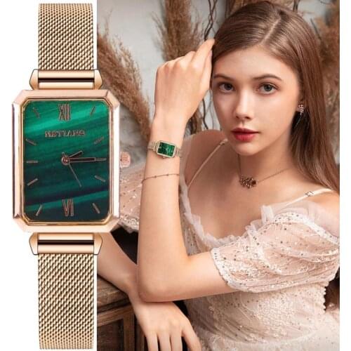 Luxury Green Dial Watch for Women Lady Simple Fashion Square Plate Digital Watch Lover Valentines Day Gift Wrist Clock Watches