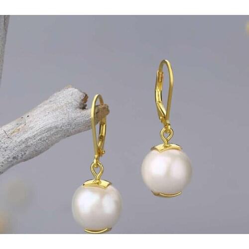 Pure S925 Silver Earrings Women Round Pearl Dangle Earrings Vintage Earrings