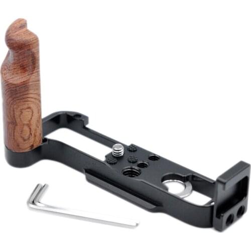 For Fuji X-A7 XA7 Camera Quick Release Plate with Wood Handle Aluminum Alloy Vertical L-Shaped Camera Bracket