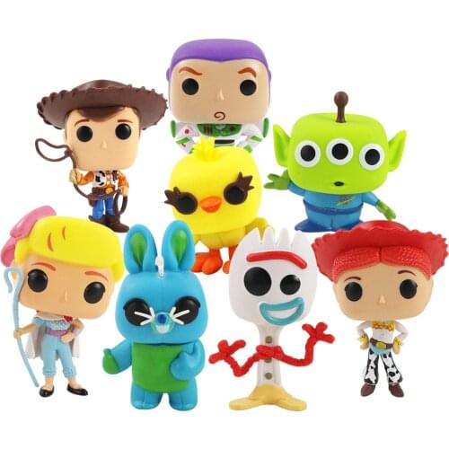 8pcs 9cm-12cm Toy Story Figures Woody Buzz Lightyear Forky Bo Peep Gabby Bunny Ducky Jessie Squeeze Aliens Model Toys