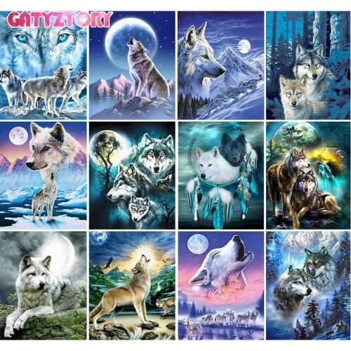 GATYZTORY Frame Diy Painting By Numbers Wolf Canvas Drawing Animal Handpainted Kits 60×75cm Wall Decor Gift