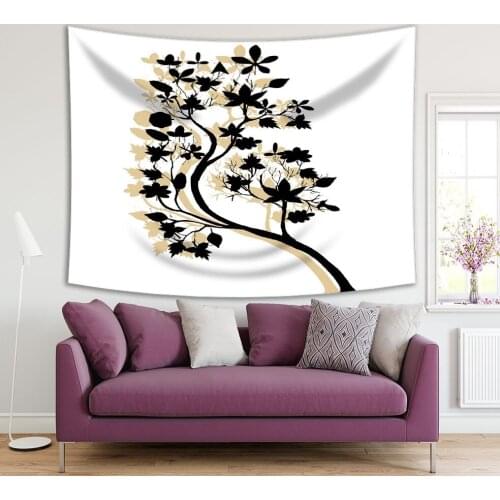 Tapestry Autumn Tree Leaves Nature Black and White Silhouette Creative Home Decorating Art Printed