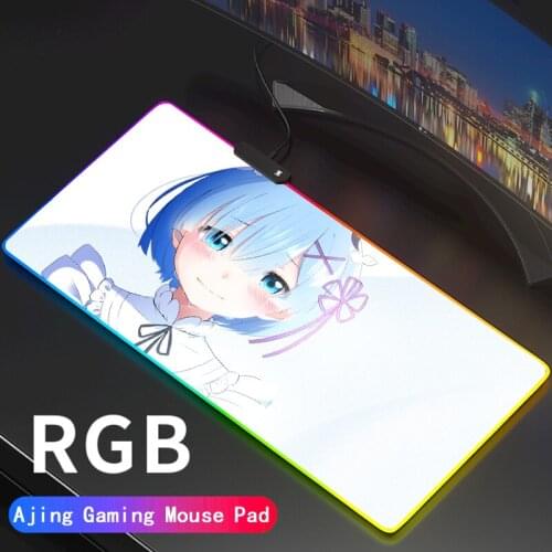 Anime RGB Gaming Mouse Pad Large Re:Zero LED Lighting Mousepad Gamer Computer Desk Mat Pad Anti-slip