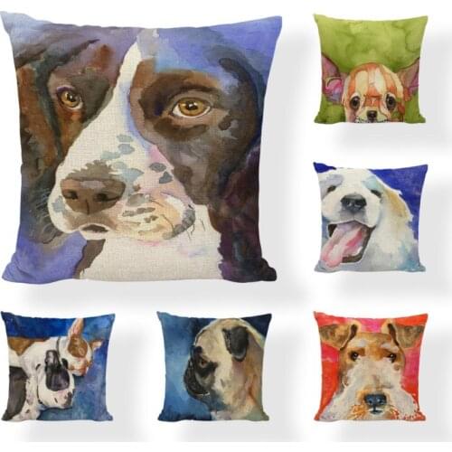 Oil Painting Great Dane Bull Terrier Cushion Cover Pug Bulldog Pillowcase Printed Home Decorative Linen Cotton Dogs Pillow Cases