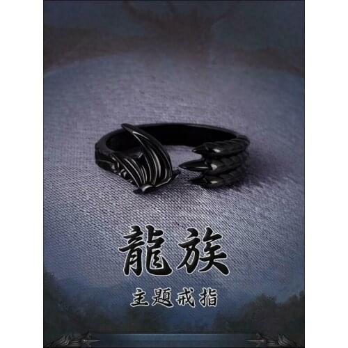 Anime Ancient Dragon Ring Black Dragon Claw 925 Sterling Silver Rings Cosplay Props Jewelry Gift Adjustable US Size 6/7/8