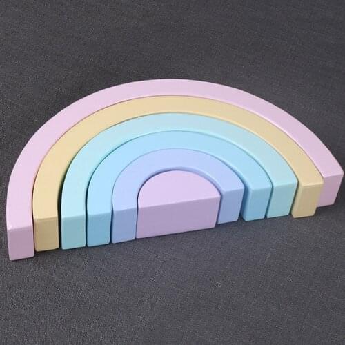 Colorful Wood Rainbow Building Blocks Toys Creative Assembling Blocks Circle Set Educational Toys Children Arch Bridge Semi-Ci