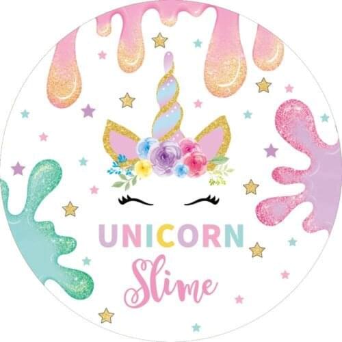 Unicorn Round Backdrop Candy Lava Colorful Star Girl Birthday Party Photo Background Baby Shower Slime White Tablecloth