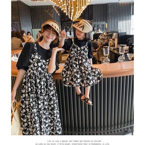 Summer Mom Daughter Dress Fake Two Short-Sleeved Floral Loose Long Dress Women Girls Family Matching Outfits Family Clothes