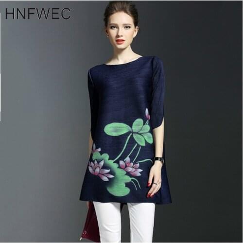 2019 Summer Fashion New Elastic T-shirt For Elegant Pleated Loose Floral Print O Neck Half Sleeve Tops Loose Causal R409