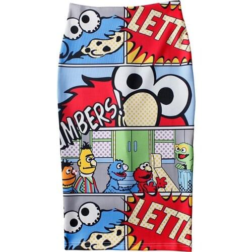 Summer Midi Skirt Female Casual Womens Clothing Cartoon Patchwork High-Waisted Skirt Ladies Zipper Long Womens Clothing 2021