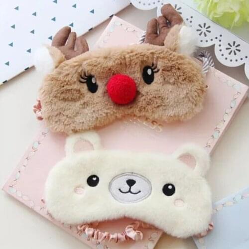 Cute Animal Eye Cover Sleeping Mask Eyepatch Bandage Blindfold Christmas Deer Winter Cartoon Nap Eye Shade Plush Sleeping Mask