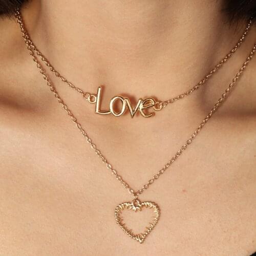 MiFaViPa Trendy Charm Heart Pendant Necklaces For Women Choker Necklaces Jewelry Women Simple Two-Layer Love Pendant Choker