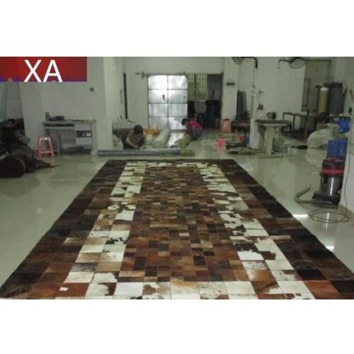 Fashionable art carpet 100% natural genuine cowhide leather rubber backing commercial carpet tiles