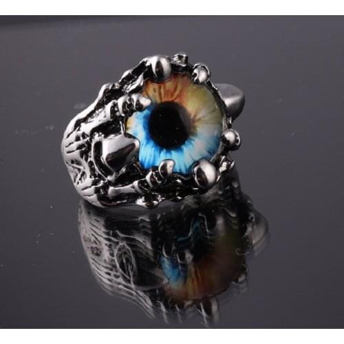 Retro Dragon Claw Evil Eye Ring Devil Eyeball Snake Animal Male Crystal Finger Ring Punk Rock Hip Hop Motorcycle Mens Jewelry