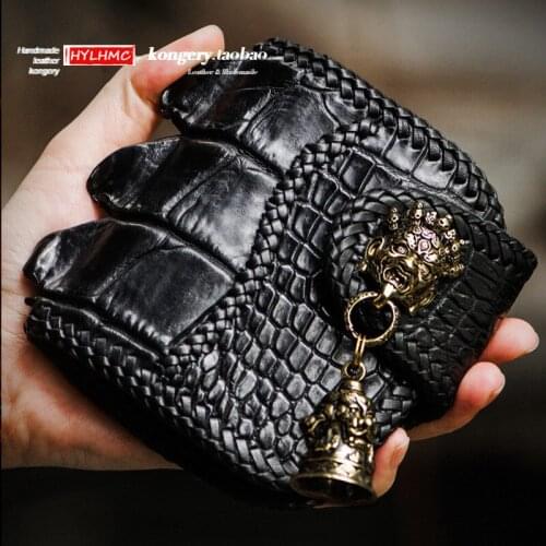 Genuine Leather Mens Wallet Black Buckle Short Wallet Crocodile Leather Purses Retro Casual Card Holder Male Wallets