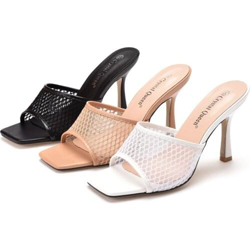 Crystal Queen Women 9cm High Heels Mules Fetish Summer Sandals Stiletto Slippers Prom Platform Stripper Shoes