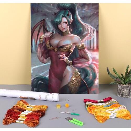 Cartoon Girl Woman Printed Water-Soluble Canvas 11CT Cross-Stitch Patterns Embroidery DMC Threads Knitting Jewelry