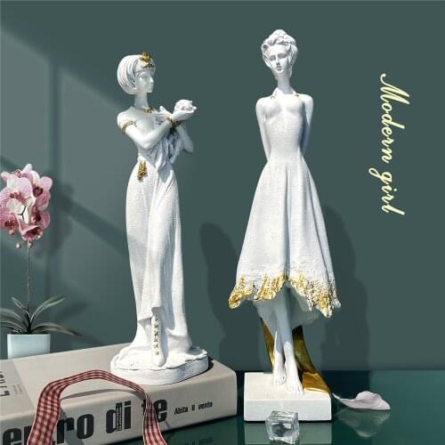 Nordic Style Exquisite Modern Girl Resin Statue Desktop Decoration Young Girl Sculpture Home Living Room Porch Decoration
