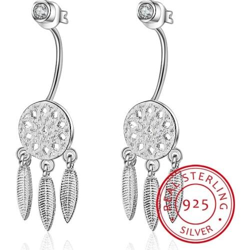 New Arrivals Fashion Hanging Feathers Dreamcatcher Earrings 925 Silver Stud Earrings For Women Fine Jewelry