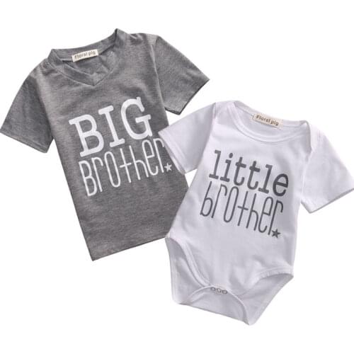 New Casual Newborn Baby Boys Romper Print Letter Big Brother Short Sleeve T-shirt Tops Outfits Family Set