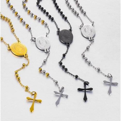 New Fashion Cross Rosary Necklace Classic Prayer Jesus Chain Men and Women Jewelry