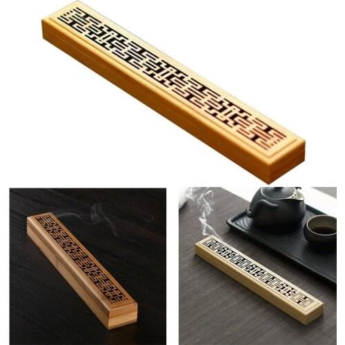 Nature Bamboo Wooden Incense Stick Holder Burning Joss Insence Box Burner Ash Catcher