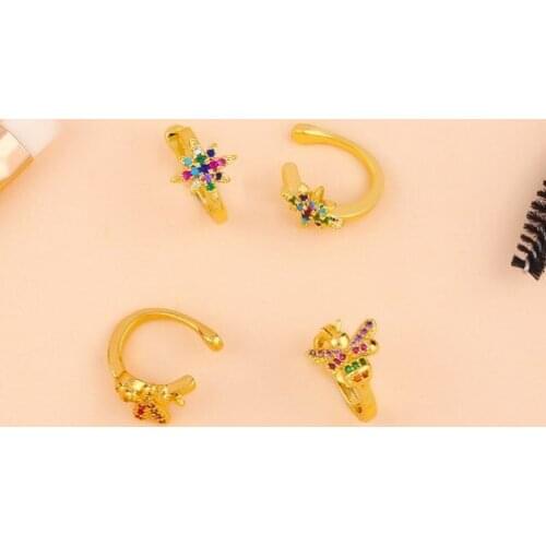 Butterfly multicolor Brass micro pave cz zircon cubic zirconia Ear clip cuff Earrings no piercing copper gold plated crystal s3f